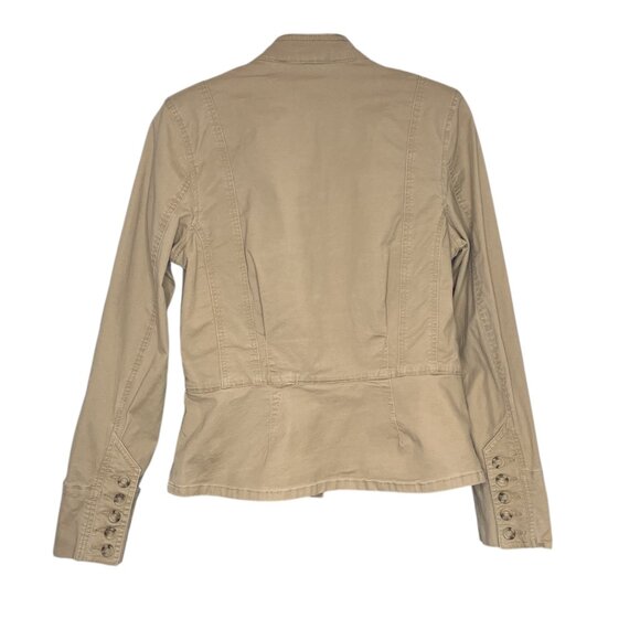 Cabi Medium M Khaki Tan Camp Jacket Button Up Cotton Stretch Long Sleeve #5477 - Picture 4 of 6